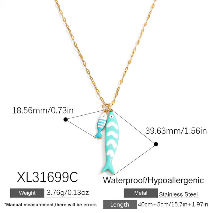 Wholesale Stainless steel necklace with ocean elements, starfish pendant, handmade oil dripping jewelry, fashionable
