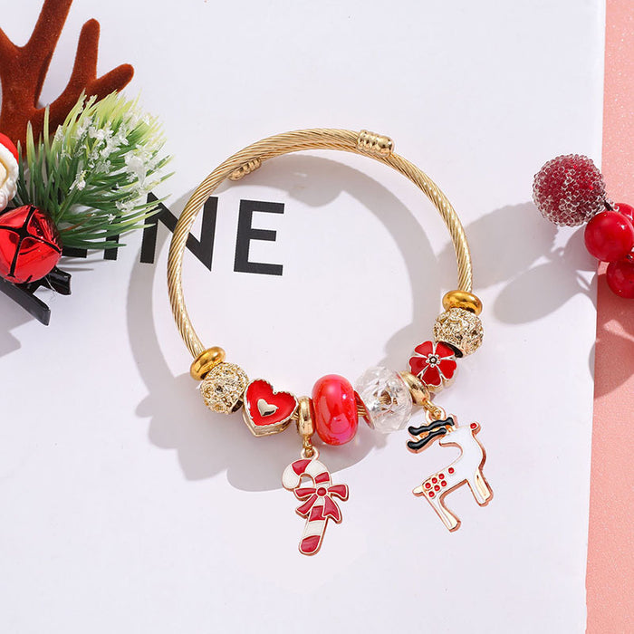 Wholesale Stainless Steel Christmas Deer Bell Pendant Bracelet Trendy Jewelry MOQ≥2