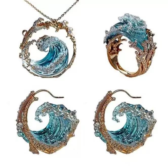 Wholesale Wave Necklace Set long necklace Ring Earrings