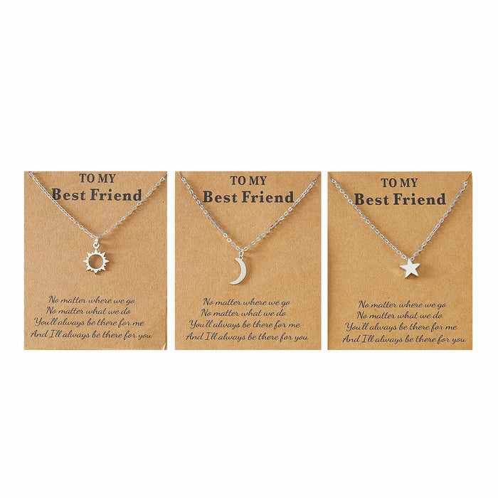 Wholesale Best Friend Sun Moon Star Pendant Necklace Set Stainless Steel Plated Jewelry Accessory