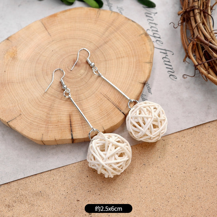 Wholesale Rattan Woven Ethnic Style Wooden Earrings JDC-ES-Luox010