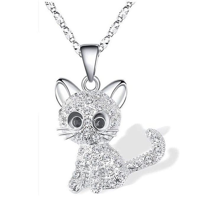 Wholesale Cute colorful cat rhinestone pendant choker necklace