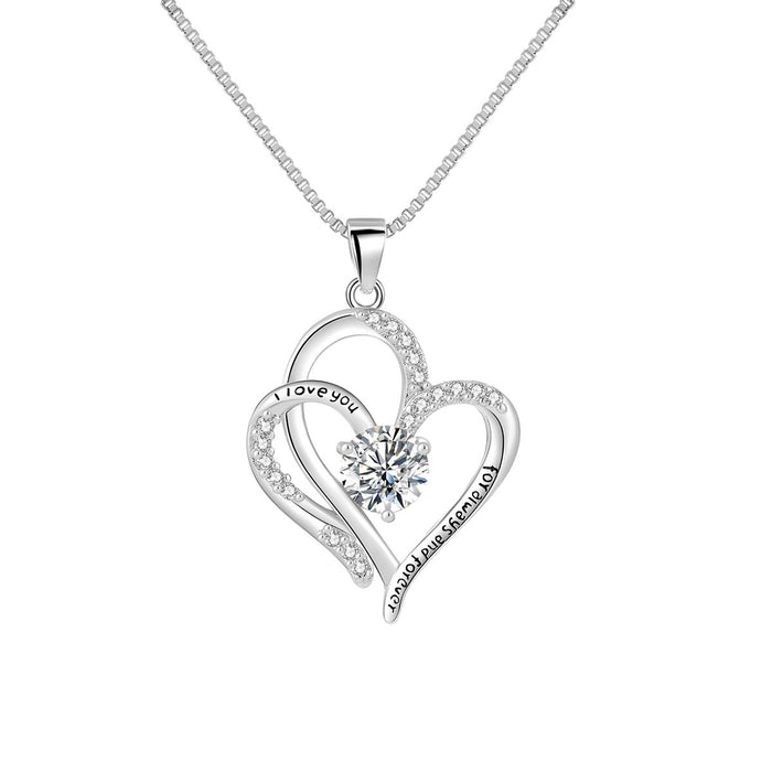 Wholesale Women's Heart-to-Heart Pendant  Diamond-encrusted Romantic Love Necklace