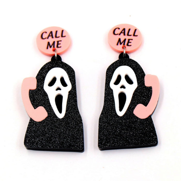 Wholesale  Halloween Asymmetrical Glitter Letter Horror Pumpkin Knife Ghost Skeleton Spider Acrylic Exaggerated Earrings JDC-ES-Qiany005