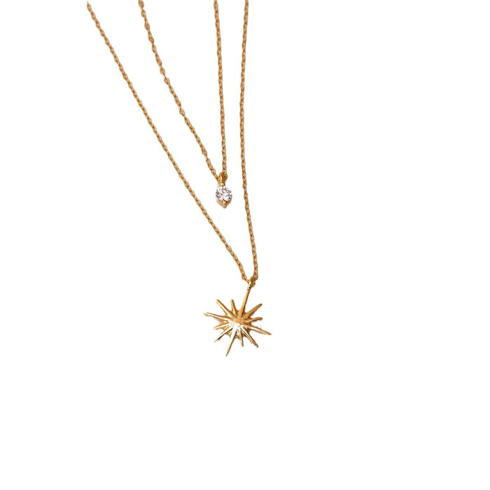 Wholesale Double Layer Gold Minimalist Zircon Star Women's Necklace Women