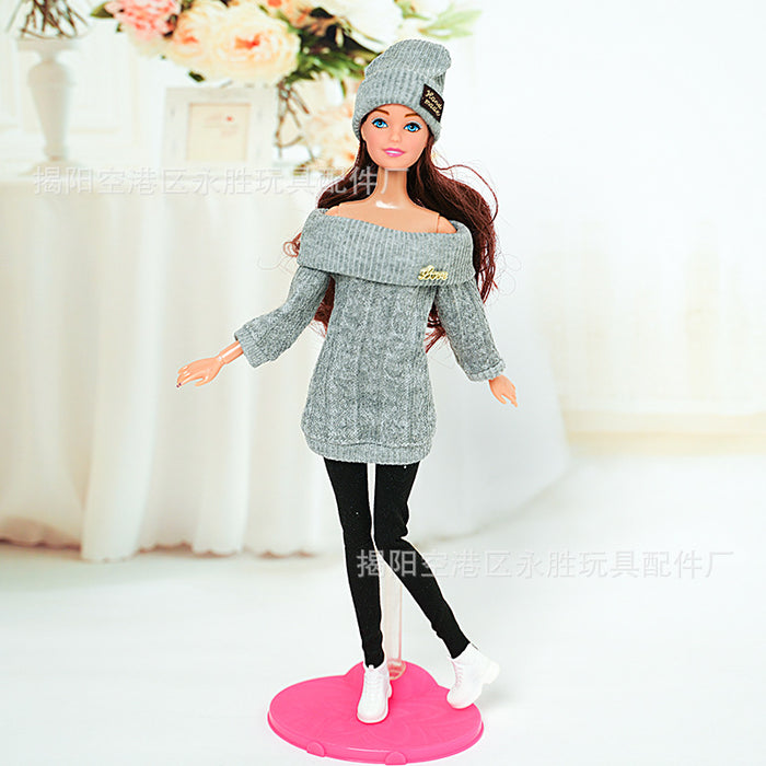 Wholesale  mini doll wool jumpsuit hat pants toy clothes