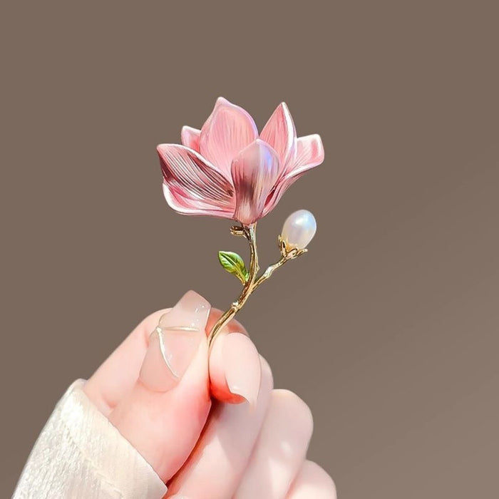 Wholesale Alloy Pink Magnolia Brooch