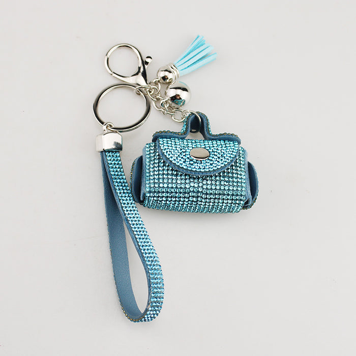 Wholesale White Rhinestone Pouch Keychain Bag Charm For Coins Earphones Pills Trendy Gift