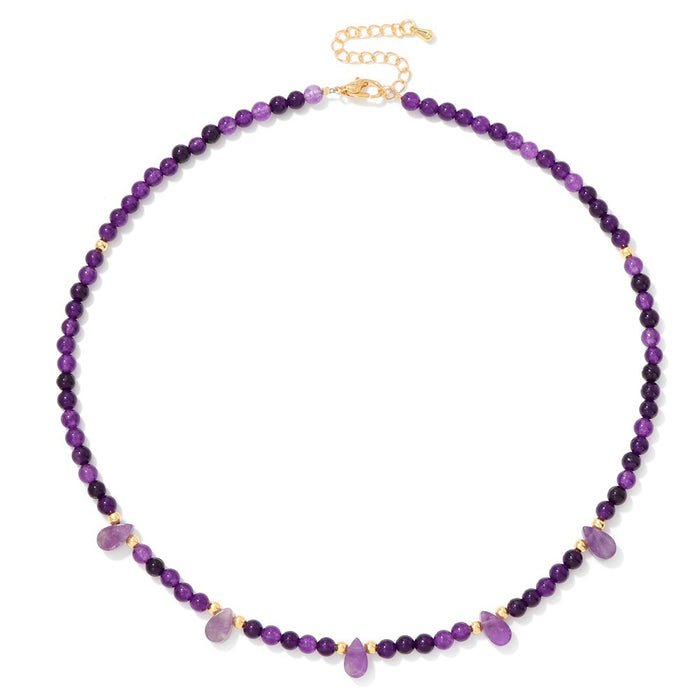 Wholesale 4mm stone round bead clavicle chain necklace with amethyst and turquoise