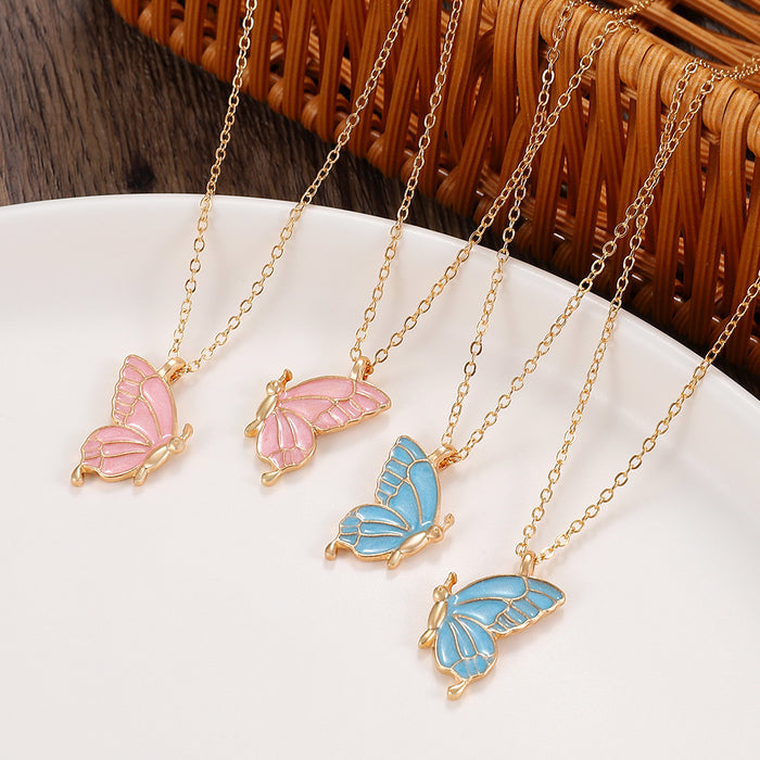 Wholesale Double Butterfly Oil Drop Pendant Clavicle Chain Animal Jewelry