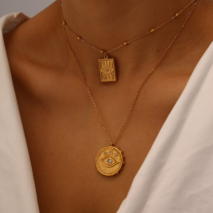 Wholesale Classic Fashion Stainless Steel Necklace Devil's Eye Zircon Pendant Color Preserved Electroplating