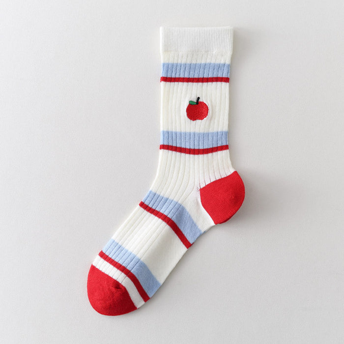 Wholesale New mesh breathable mid tube socks with cartoon embroidery