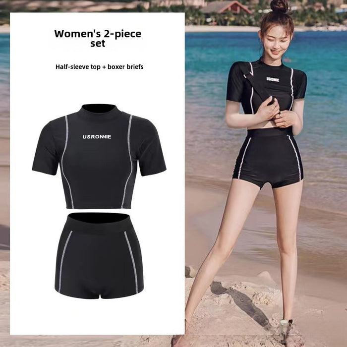 Wholesale High waist split long sleeved small flat corner conservative two-piece sunscreen swimsuit