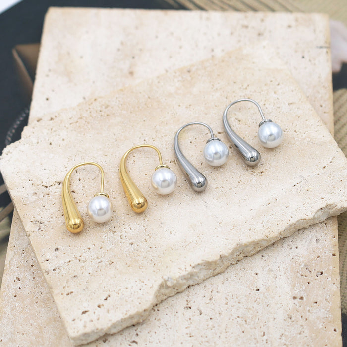 Wholesale Titanium Steel Geometric Water Drop Pearl Earrings