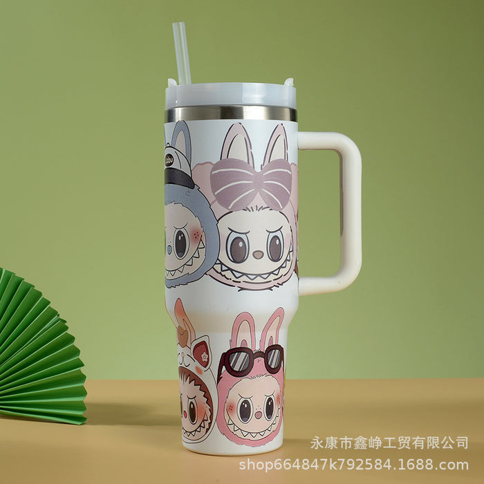 Wholesale 40oz Stainless Steel Thermal Insulation Cup Cartoon Car Cup with Handle and Straw