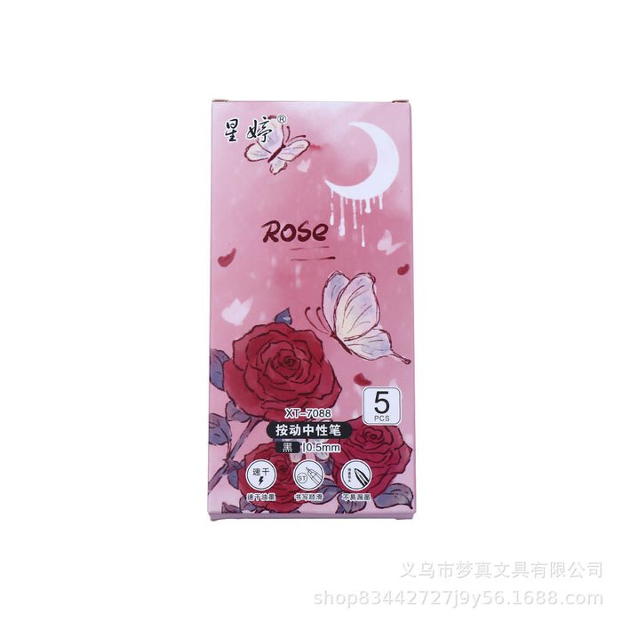 Wholesale Pink Heart Rose Press Gel Pen Romantic Girl Brush Pen  Quick Dry Press Black Pen