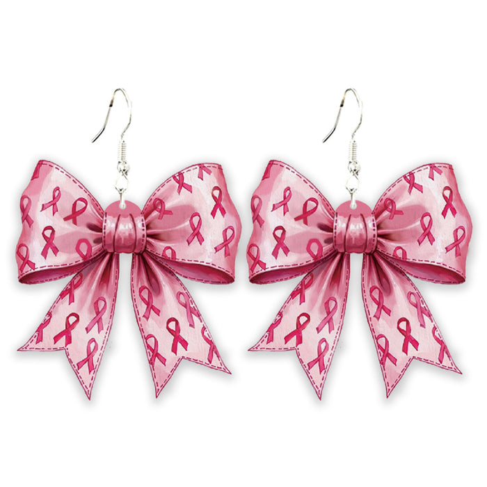Wholesale Struggle Jewelry Pink Ribbon Wooden Pattern Earrings
