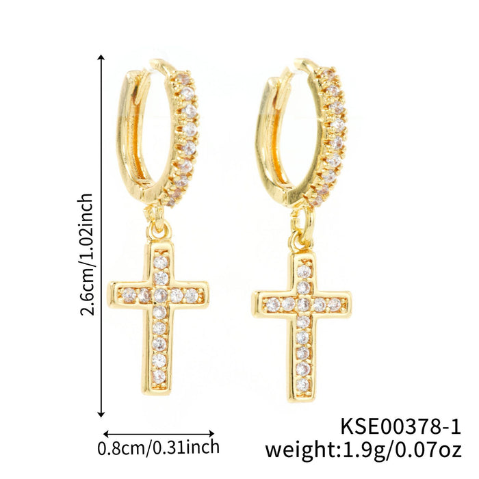 Wholesale Cross inlaid zirconia earrings, classic ear buckles, zirconia earrings, temperament earrings