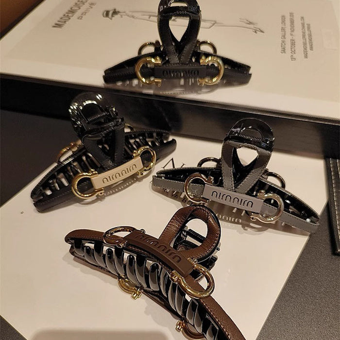 Wholesale Temperament leather high-end grip clip large shark clip new hair clip light luxury fashion back of the head plate hair clip