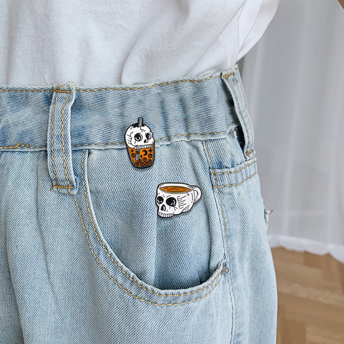 Wholesale Skull Brooch Funny Skull Kettle Shape Badge Personalized  Metal Badge