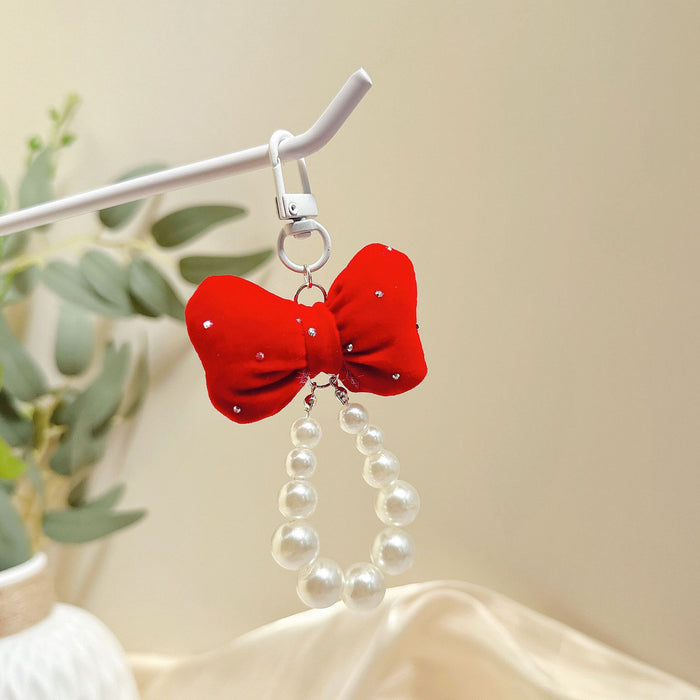 Wholesale Pearl Puff Bow Girl Keychain Cute All-match Mobile Phone Chain Bag Pendant