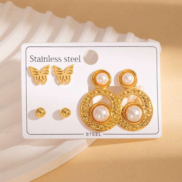 Wholesale Stainless Steel Pearl Heart Flower Earrings Set