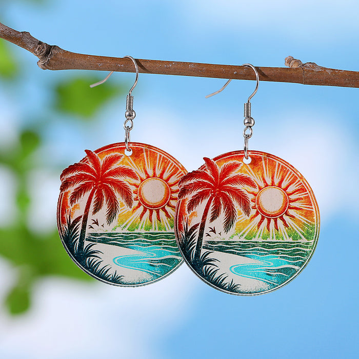 Wholesale Holiday Style Colorful Tropical Palm Tree nut Tree Sun Acrylic Pendant Earrings Beach Earrings