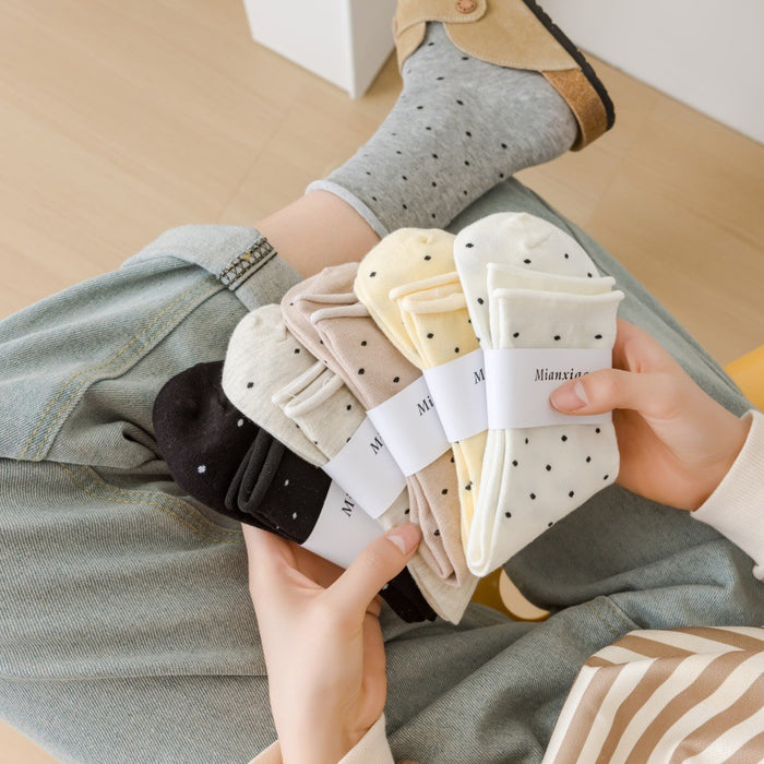 Wholesale Socks with curled edges and polka dots, mid tube socks, cotton socks, thin styles, stacked socks, socks