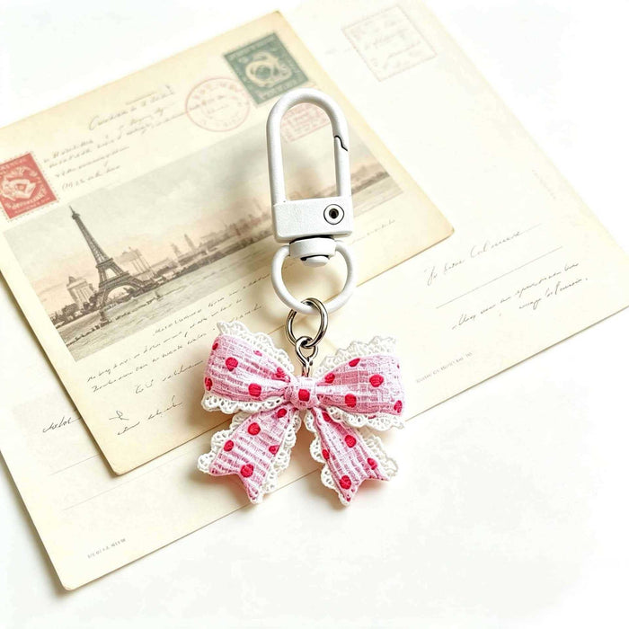 Wholesale Stylish Blue Polka Dot Butterfly Bow Keychain Bag Charm Fresh Style Girls Gift Boutique Resale