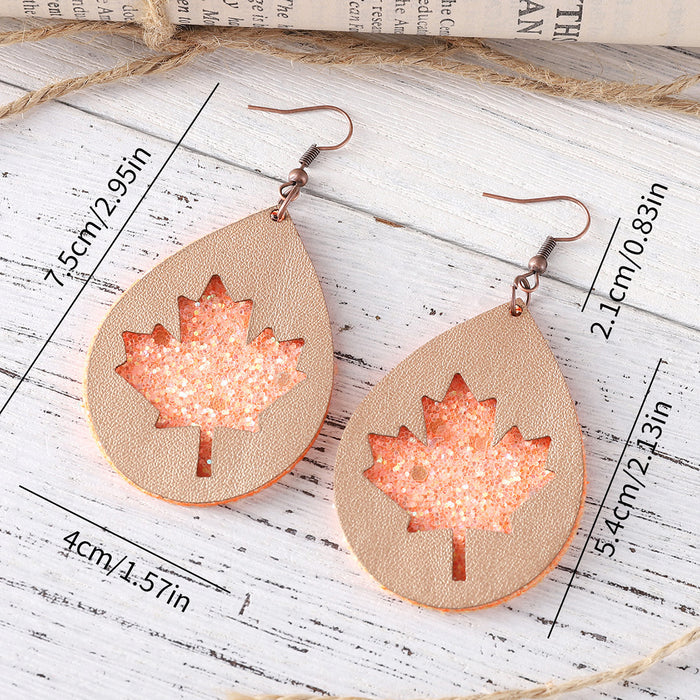 Wholesale Autumn Thanksgiving Maple Leaf Pumpkin Multi-layer PU Pendant Earrings