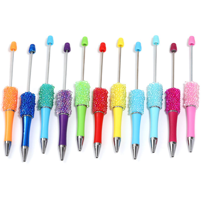 Wholesale Resin bead pen fine glitter colorful rhinestone pen handmade patch bead pen fashionable plastic ballpoint pen