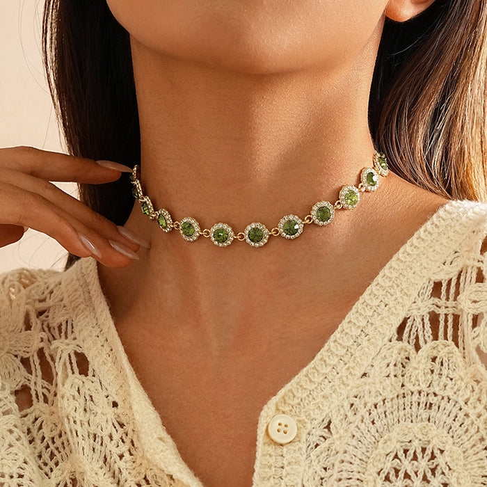 Wholesale Colorful rhinestone necklace, personalized temperament, gemstone necklace, light luxury, niche design, high-end feeling, collarbone chain