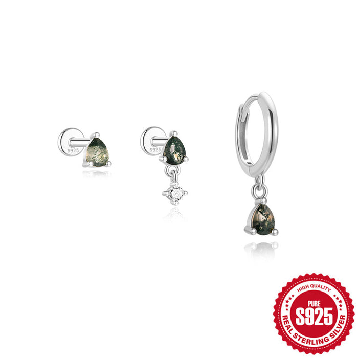 Wholesale 925 Sterling Silver Elegant Aquatic Moss Agate Set Earrings Earrings Earrings 3-Piece Combination Set
