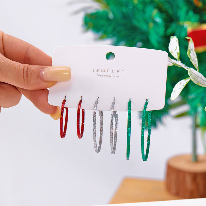 Wholesale Christmas earrings for women,  high-end fashion red and green earrings,  Christmas color spiral geometric earrings set