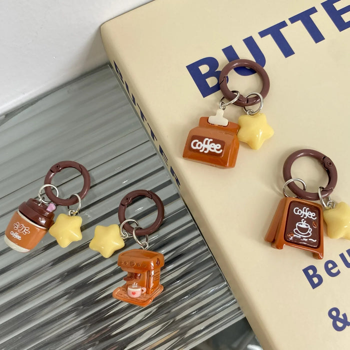 Wholesale Cute Coffee Shop Star Keychain Pendant Star Cartoon Bag Pendant Accessories