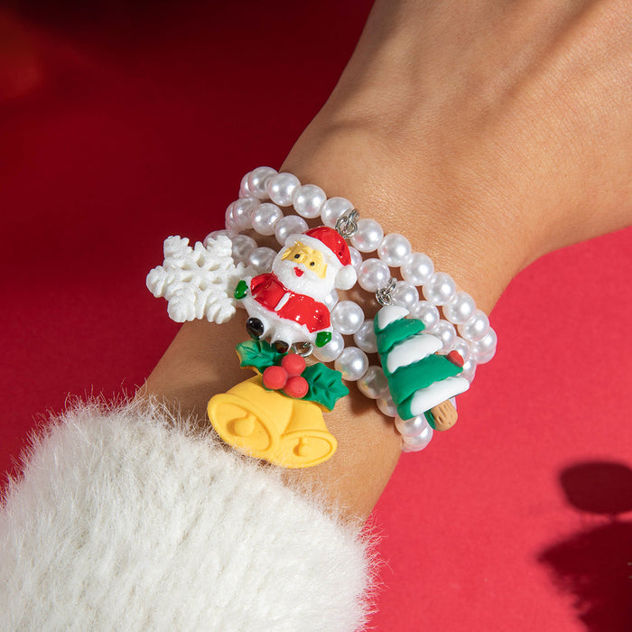 Wholesale Christmas Cute Bells Santa Reindeer Snowman Pendant Red Rope Bracelet Fashion Accessory Gift MOQ≥2