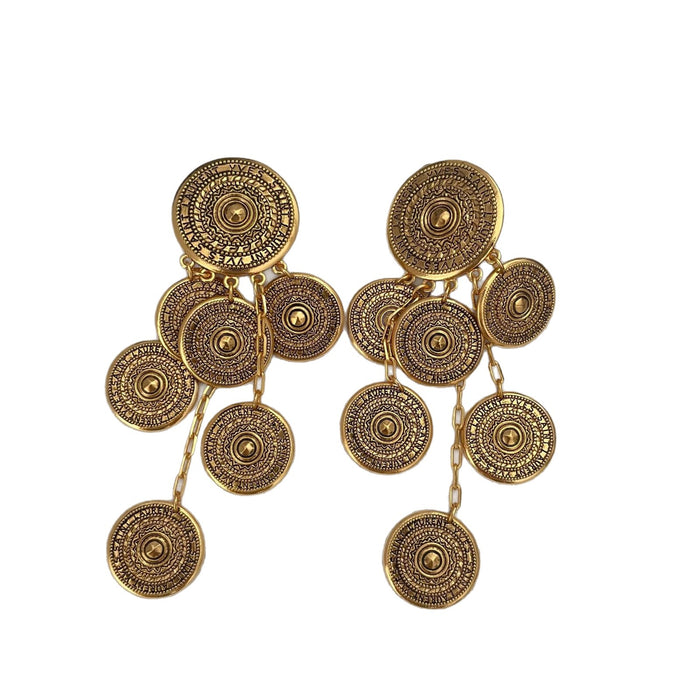 Wholesale Small niche retro round gold coin earrings, simple, fashionable, exaggerated style, medieval large ear clip