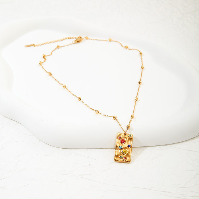 Wholesale Stainless steel rainbow gemstone necklace, personalized polygon necklace, color preservation wholesale