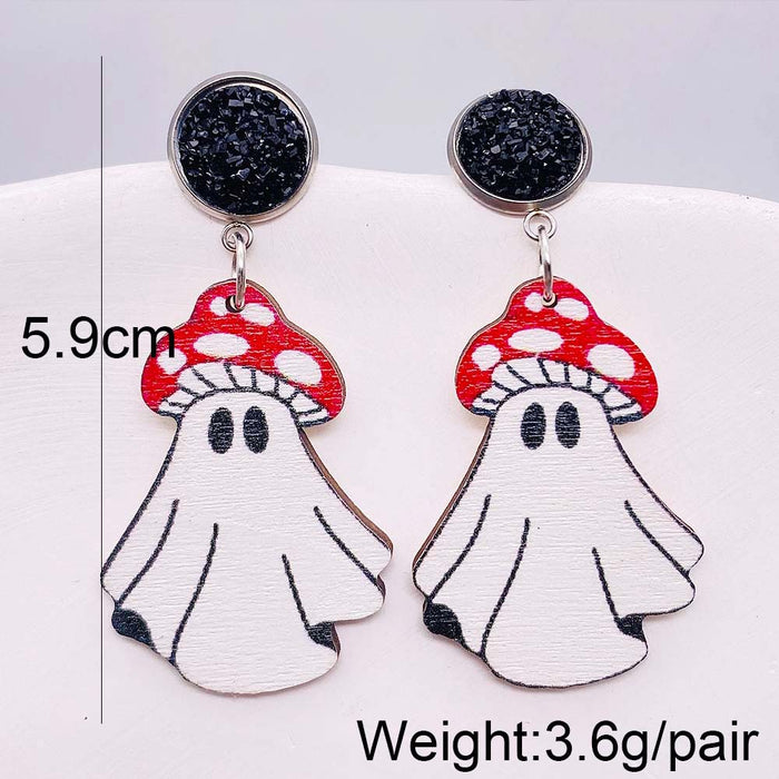 Wholesale Halloween Ghost Wooden Earrings JDC-ES-Chengy037