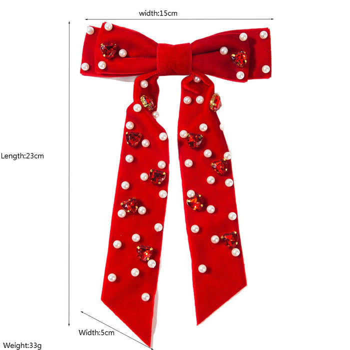 Wholesale Multi-layered bow-embellished heart-shaped rhinestone velvet hair clip