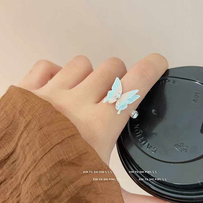 Wholesale Pink butterfly ring, light luxury temperament, niche design, high-end feel, ring ring design