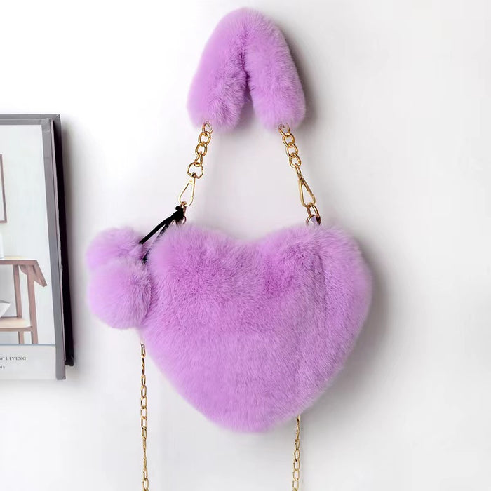 Wholesale Winter Plush Bag Simple All-match Heart-shaped Bag Shoulder Crossbody Women's Bag Valentine's Day Gift