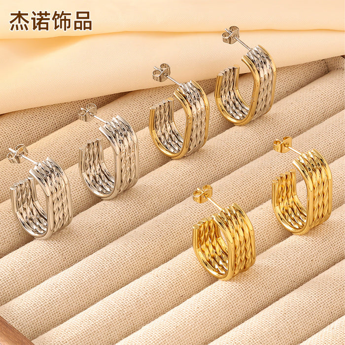 Wholesale New titanium steel earrings with gold electroplating, fashionable and simple earrings, 5-wire spliced stainless steel earrings