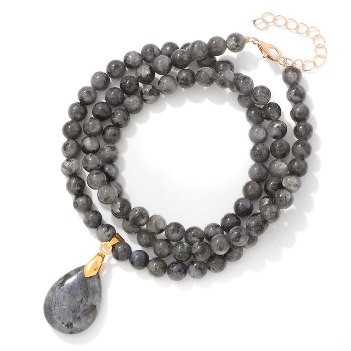 Wholesale 6mm stone bead teardrop pendant long necklace