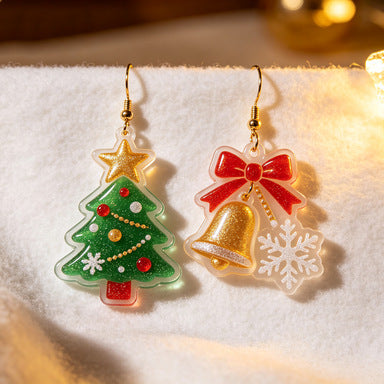 Wholesale Acrylic Christmas Snowman Bell Earrings 2D Cartoon Pendant Design Party Wear Fashion Accessory