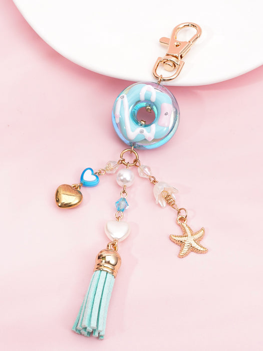 Wholesale Donut tassel heart keychain schoolbag cute pendant student girlfriend couple decoration