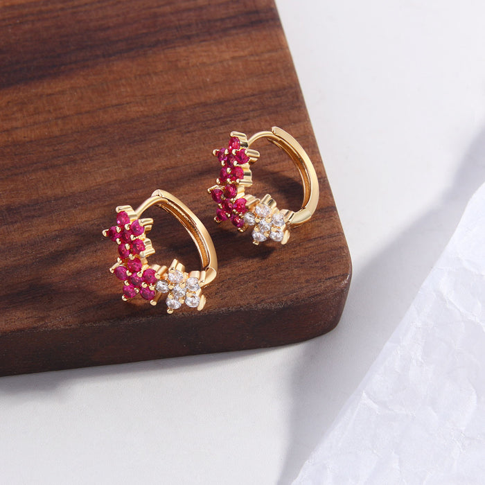 Wholesale Copper Inlaid Zirconia Flower Earrings JDC-ES-BaiTian008