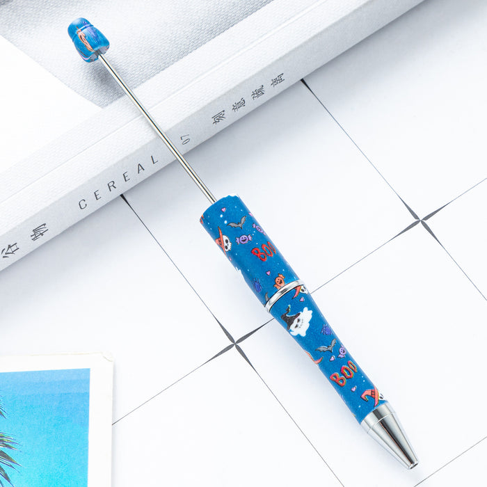 Wholesale Creative DIY plastic bead pen cartoon Christmas  bead ballpoint pen spot wholesale printed bead pen