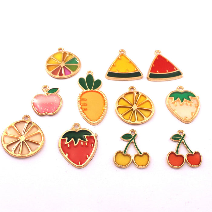 Wholesale 10pcs Personalized Transparent Hollow Fruit Alloy Oil Dropping Earrings Pendant Keychain Pendant Accessories