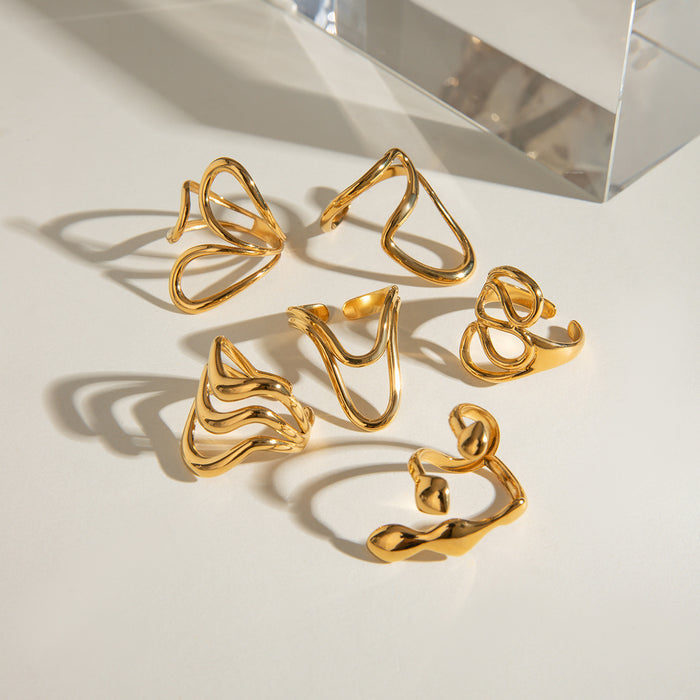 Wholesale Stainless Steel Liquid Irregular Adjustable Open Ring Design Titanium Steel Ring